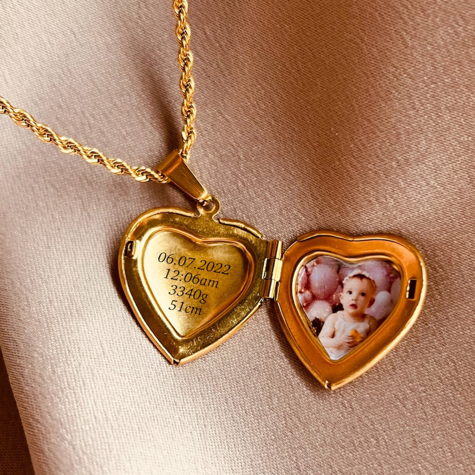 Relicario con brillantes grabado a láser con foto (20 mm)