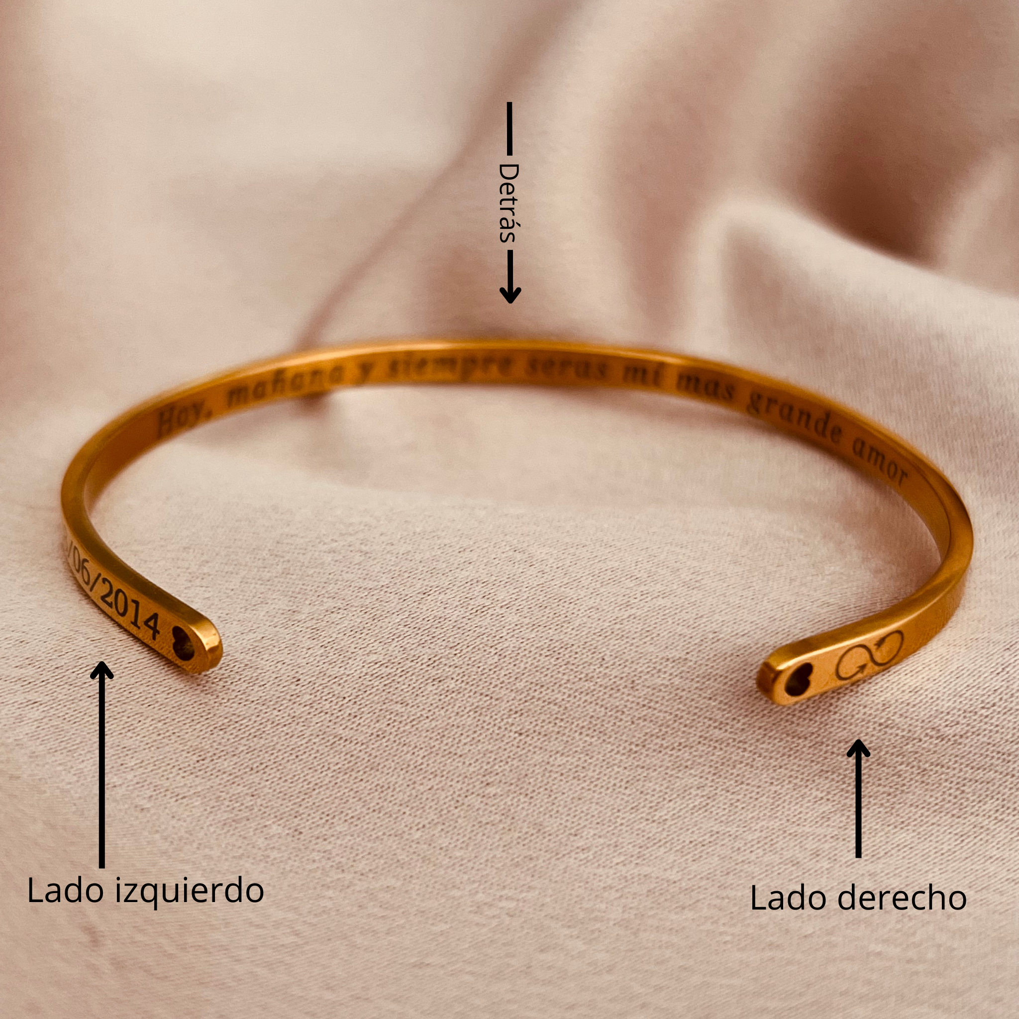 Brazalete personalizado 4mm con perforación de corazón (grabado a láser).