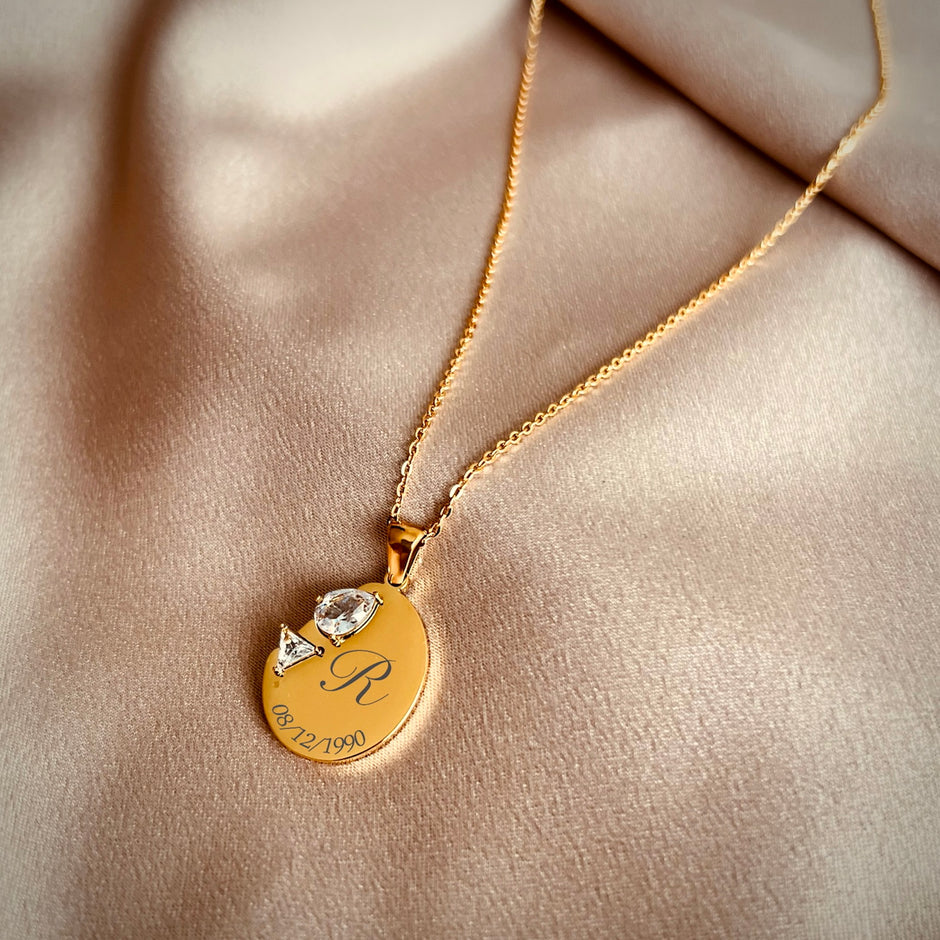 Collar Glamour con brillantes (Personalizado grabado a láser adelante).