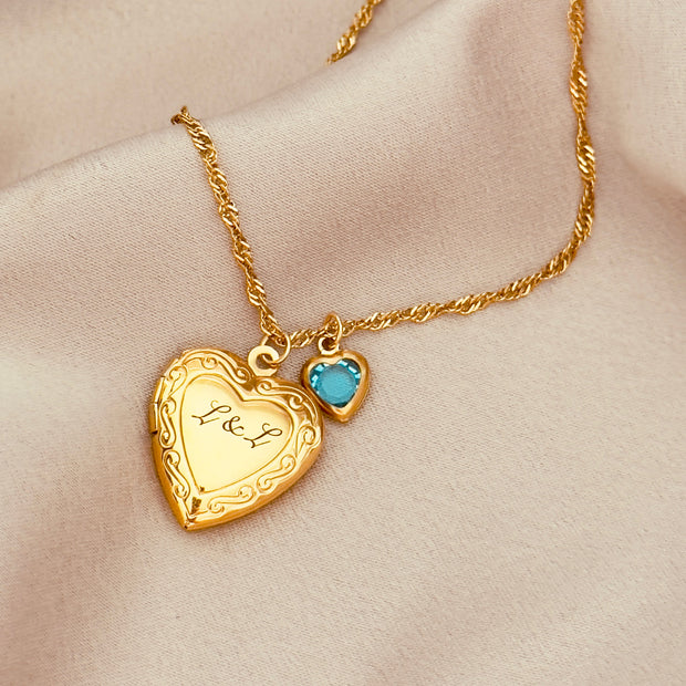 Relicario grabado a láser con foto y dije corazon (19 mm)