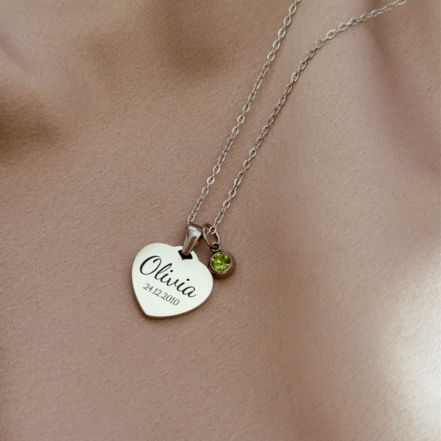(Collar Corazón plateado (grabado a láser)