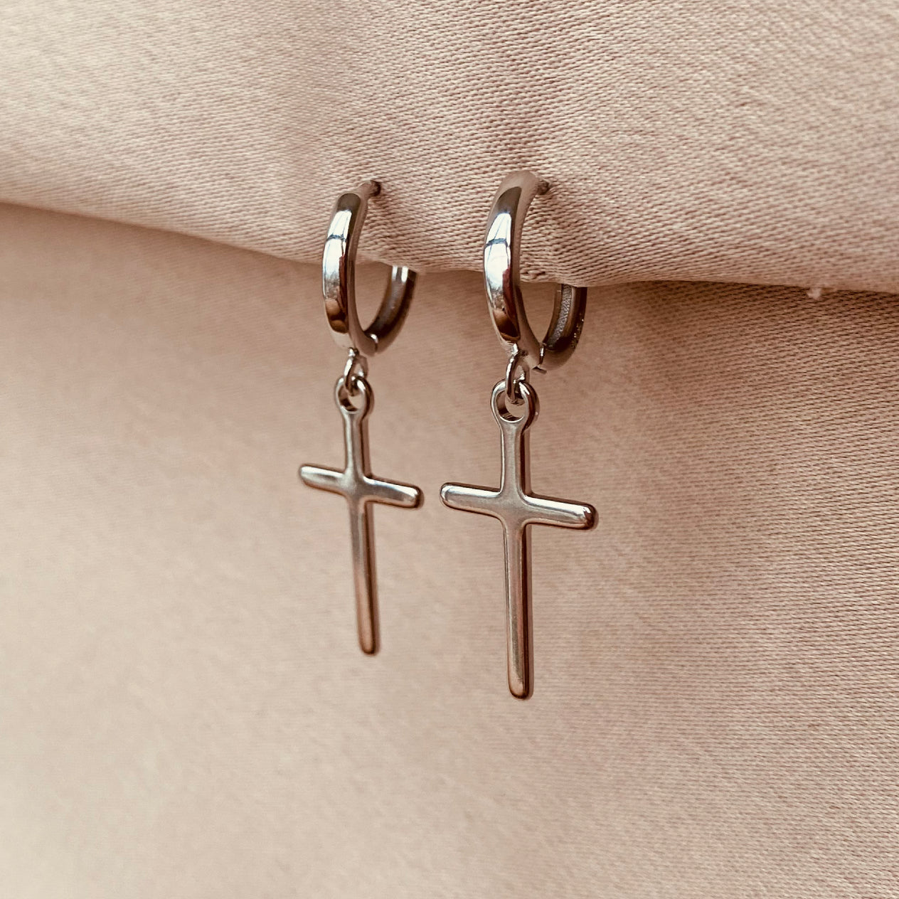 Aretes de cruz para hombre y mujer en Plata 925