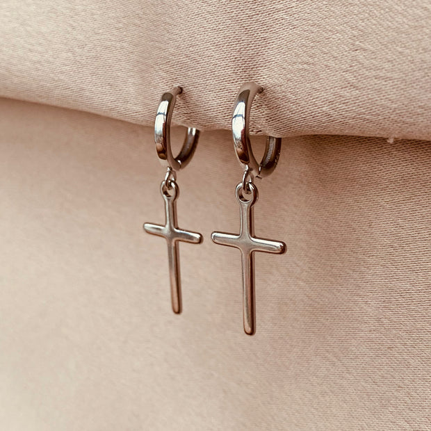 Aretes de cruz para hombre y mujer en Plata 925