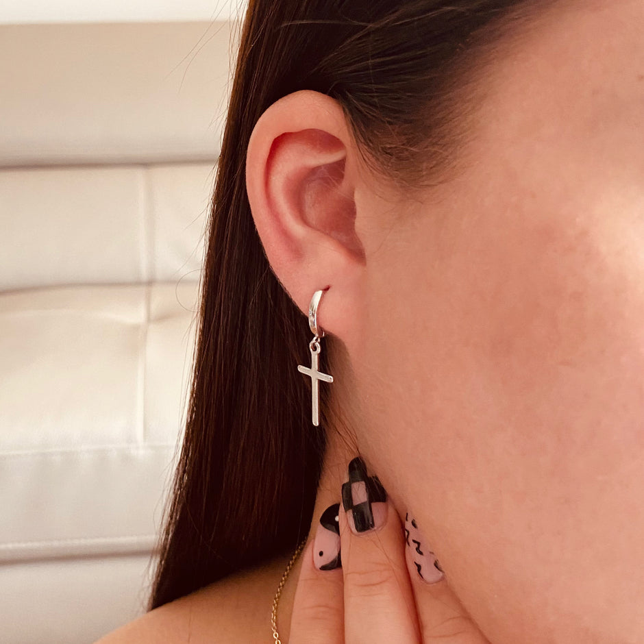 Aretes de cruz para hombre y mujer en Plata 925